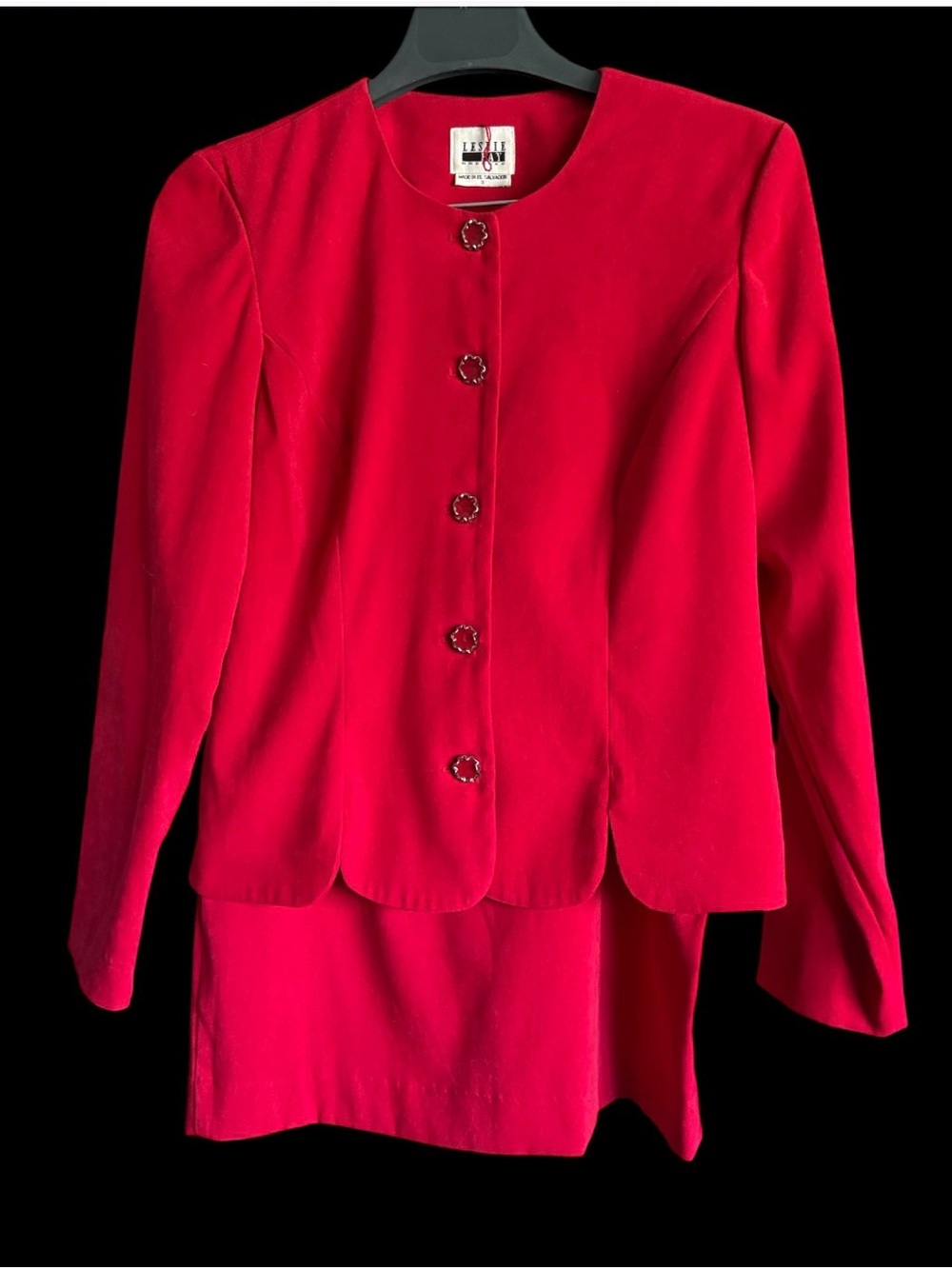 Leslie Fay Vintage Bright Red Suede Skirt Suit - Picture 3 of 10